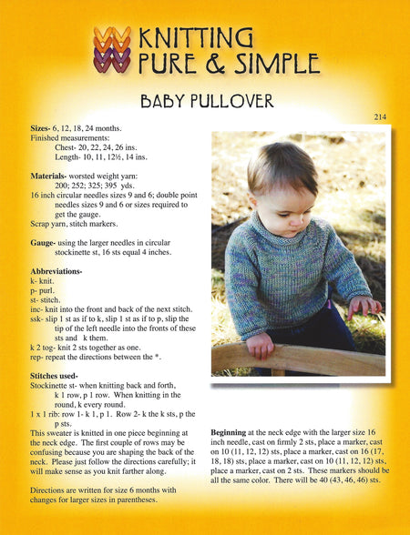 Knitting Pure & Simple Baby Pullover Pattern #214