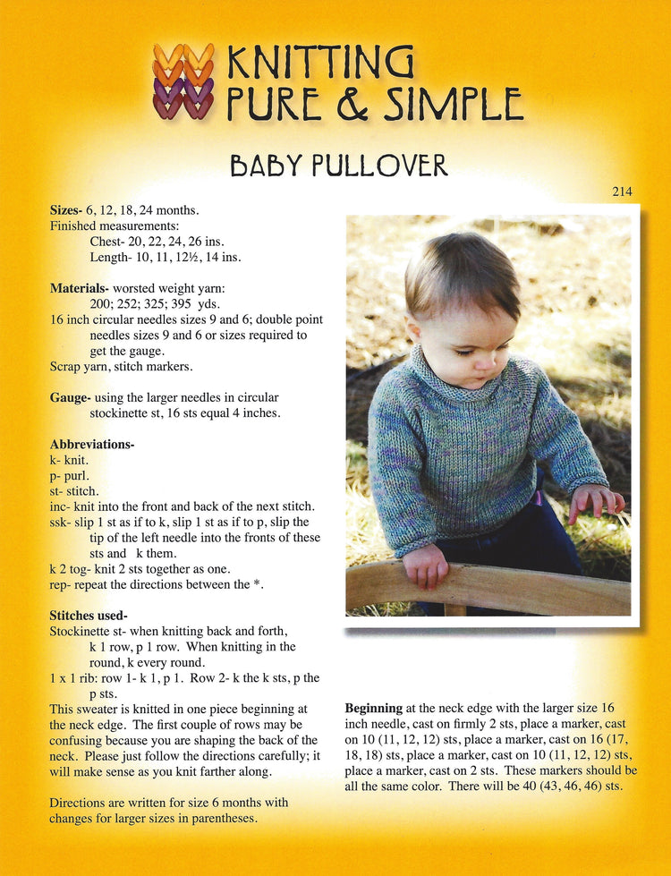 Knitting Pure & Simple Baby Pullover Pattern #214