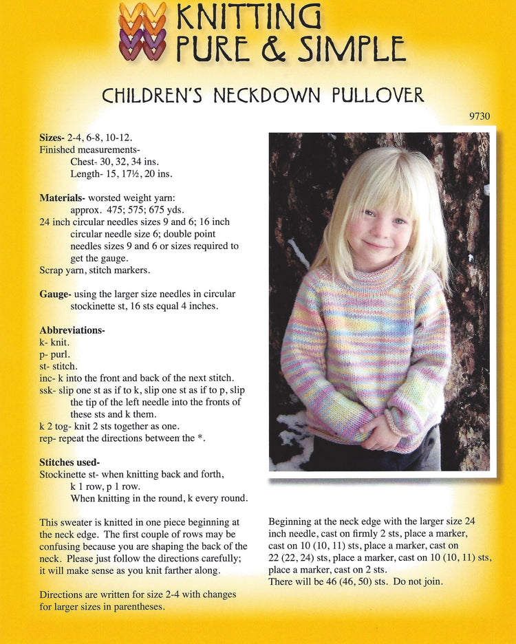 Knitting Pure & Simple Children's Neckdown Pullover #9730