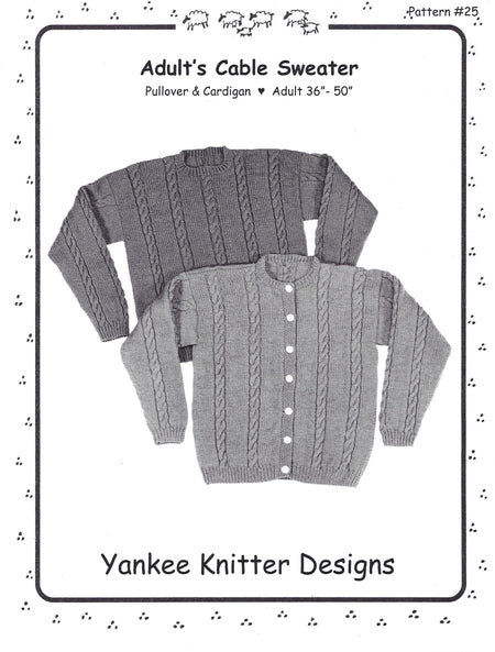 Yankee Knitter Adult's Cable Sweater Pattern #25
